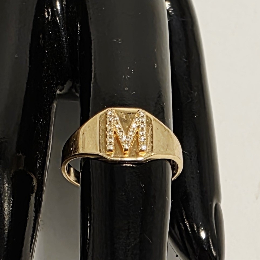 14k Solid Gold Square Initial Ring With Diamond L… - image 2